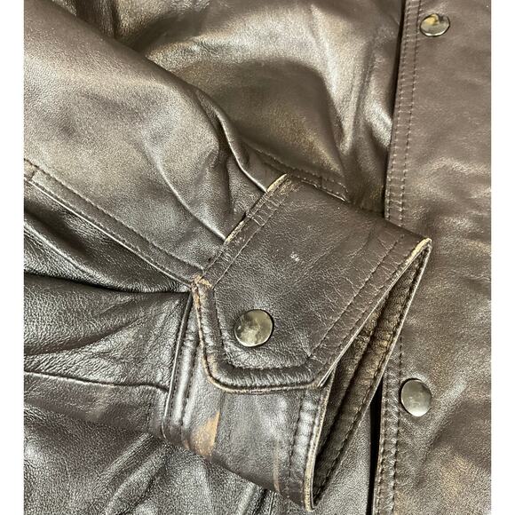 Vintage Irvine Park Genuine Leather Bomber Jacket Brown Full Zip Button Closure - Picture 13 of 14